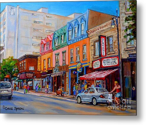 Montreal Metal Print featuring the painting Schwartzs Deli Montreal Street Scene by Carole Spandau