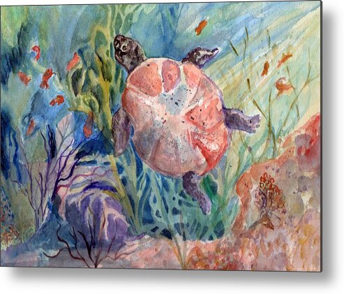 Life Under The Sea. Sea Turtle Ocean Metal Print featuring the painting Sea turtle by Charme Curtin