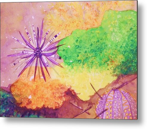 Sea Urchin.spiny Metal Print featuring the painting Sea Urchins - Abstract by Ellen Levinson