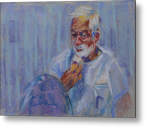 Man Shaving Metal Print featuring the painting Shave and a Haircut by Carol Berning