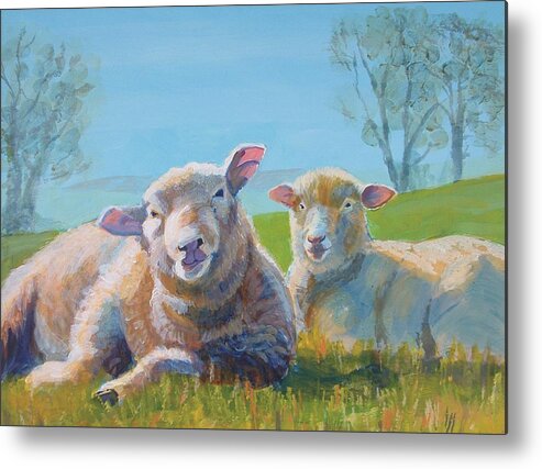 Sheep Metal Print featuring the painting Sheep Lying Down by Mike Jory