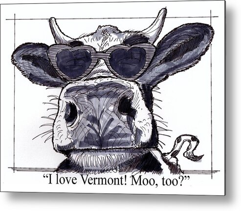 Cow Metal Print featuring the drawing Silly Cow From Vermont by Richard Wambach