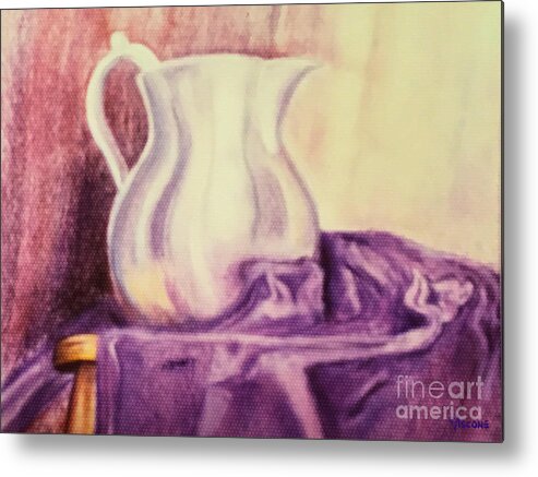 Still Life Metal Print featuring the pastel Silver Pitcher by Teresa Ascone