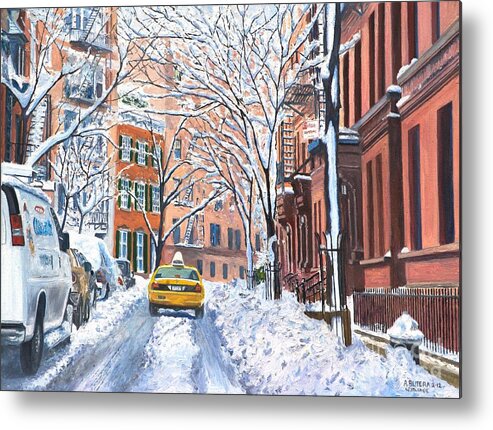 Snow Metal Print featuring the painting Snow West Village New York City by Anthony Butera