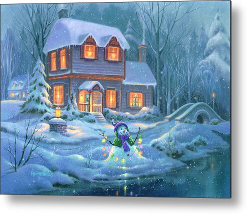 Michael Humphries Metal Print featuring the painting Snowy Bright Night by Michael Humphries