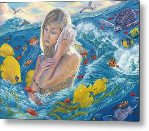 Fantasy Metal Print featuring the painting Sound Of The Ocean by Lucie Bilodeau