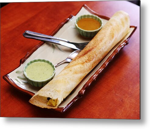 Chutney Metal Print featuring the photograph South Indian snacks Masala Dosa by Danishkhan