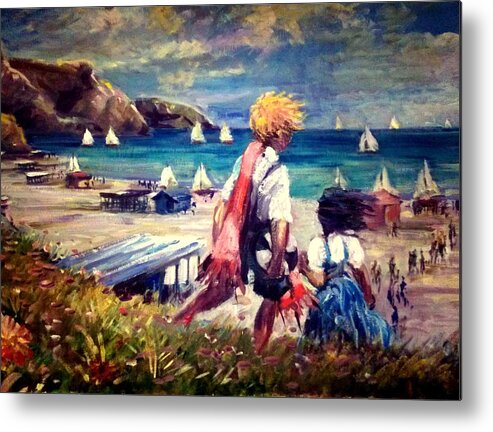 Seascape Spanish Beach Metal Print featuring the painting Spanish beach by Philip Corley
