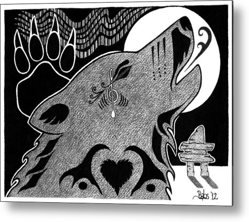 Wolf Metal Print featuring the drawing Spirit Of Community by Barb Cote