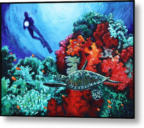Scuba Diver Metal Print featuring the painting Spotlight on Creation by John Lautermilch