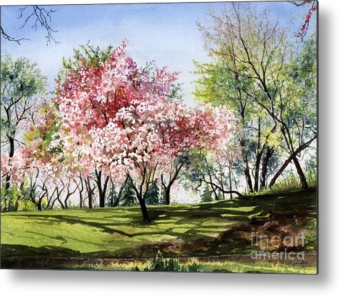 Watercolor Trees Metal Print featuring the painting Spring Morning by Barbara Jewell