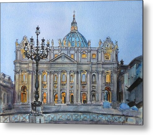 Architecture Metal Print featuring the painting St. Peter's Square by Henrieta Maneva