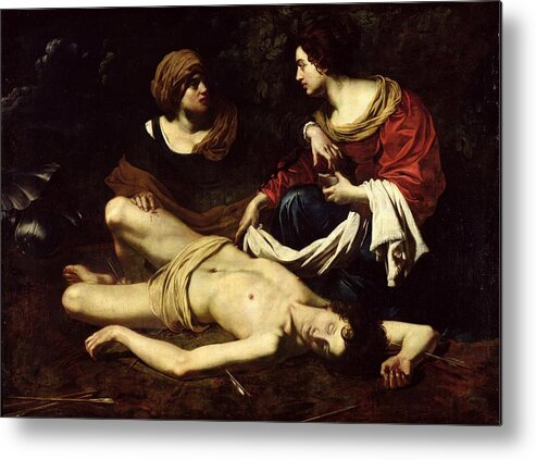 Caring Metal Print featuring the photograph St. Sebastian Tended By St. Irene Oil On Canvas by Nicolas Regnier