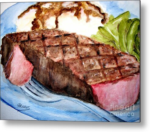 Food Metal Print featuring the painting Steak Anyone by Carol Grimes