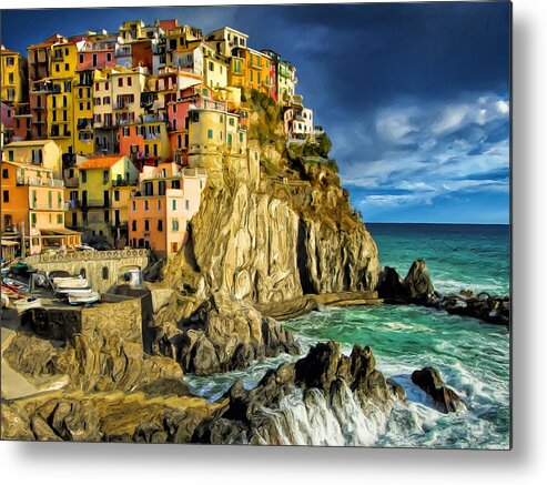 Stormy Metal Print featuring the painting Stormy Day in Manarola - Cinque Terre by Dominic Piperata