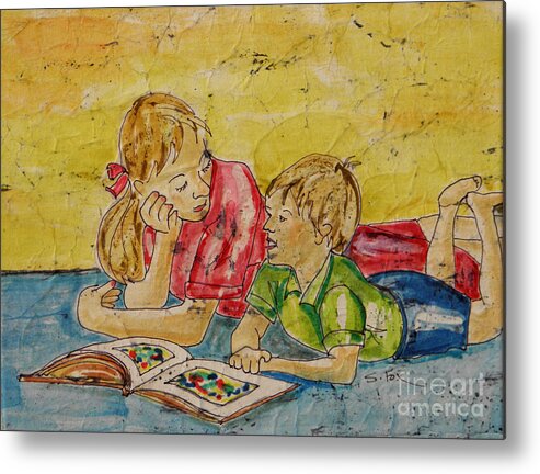 Family Art Metal Print featuring the painting Story Time by Sandra Fox