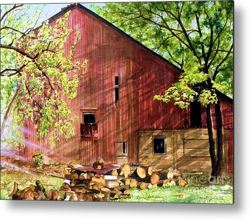 Watercolor Barn Metal Print featuring the painting Sun Stroked by Barbara Jewell