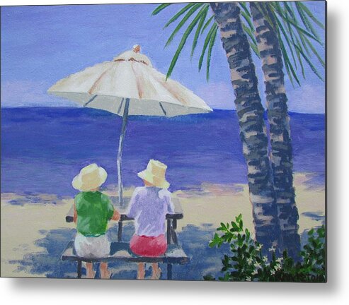 Sea Metal Print featuring the painting Sun Umbrella by Tony Caviston