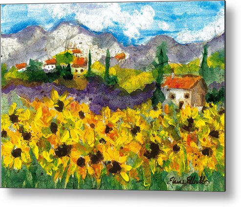 Sunflowers Metal Print featuring the painting Sunflowers in Tuscany by Elaine Elliott