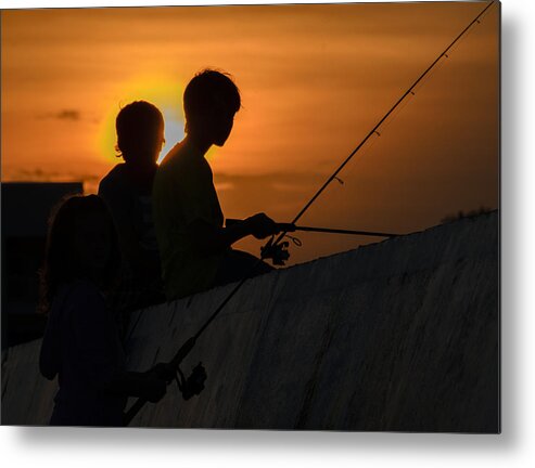 Silhouette Metal Print featuring the photograph Sunset Anglers by Keith Armstrong