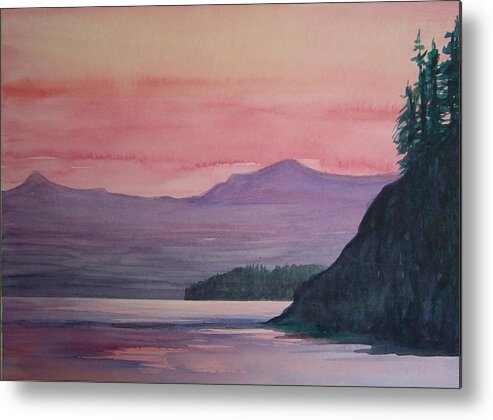Landscape Metal Print featuring the painting Sunset by Karen Coggeshall