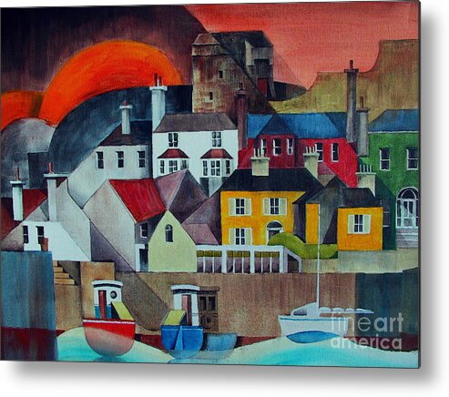 Val Byrne Metal Print featuring the mixed media Sunset over Howth by Val Byrne