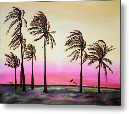 Landscape Painting Metal Print featuring the painting Sunset Palms and Oasis by Asha Carolyn Young