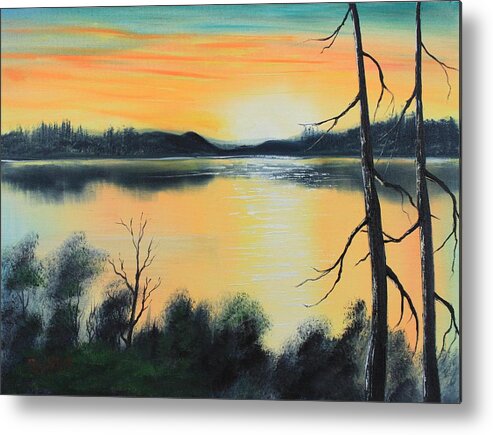 Landscape Metal Print featuring the painting Sunset by Remegio Onia