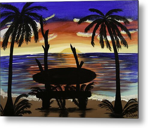 Beach Metal Print featuring the painting Surfers Bench by Donna Guzman