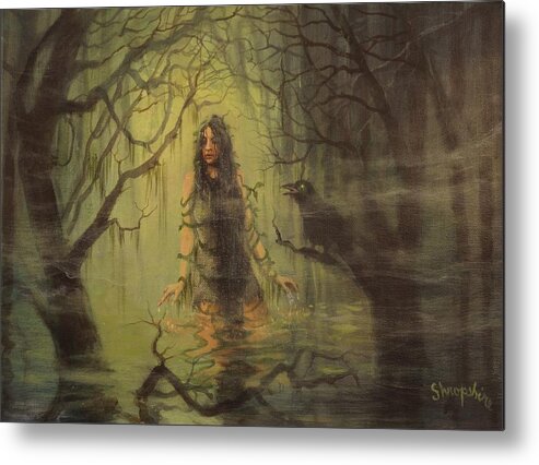  Fantasy Metal Print featuring the painting Swamp Witch Rising by Tom Shropshire