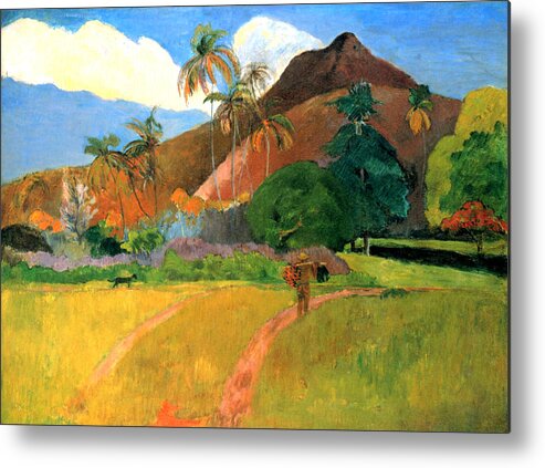 Eugene Henri Paul Gauguin Metal Print featuring the digital art Tahitian Mountains by Eugene Henri Paul Gauguin