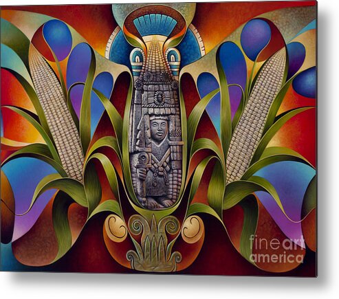 Aztec Metal Print featuring the painting Tapestry of Gods - Chicomecoatl by Ricardo Chavez-Mendez
