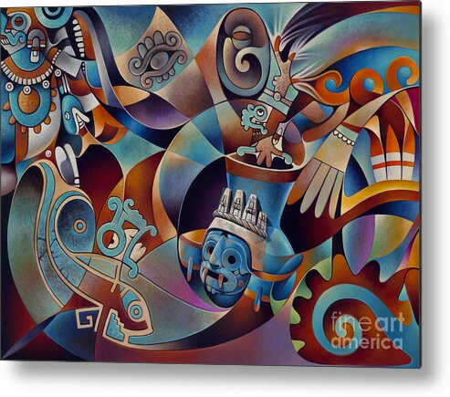 Aztec Metal Print featuring the painting Tapestry of Gods - Tlaloc by Ricardo Chavez-Mendez