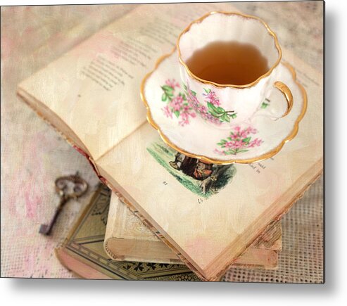 Teacup Metal Print featuring the photograph Tea Cup and Vintage Books by June Marie Sobrito