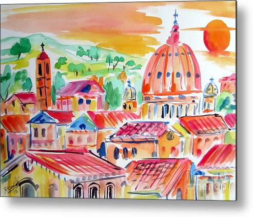 Tetti Metal Print featuring the painting Tetti e cupole di Roma by Roberto Gagliardi