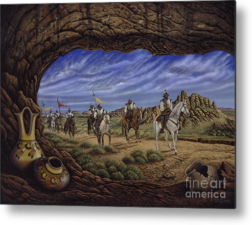 Spaniards Metal Print featuring the painting The Arrival by Ricardo Chavez-Mendez