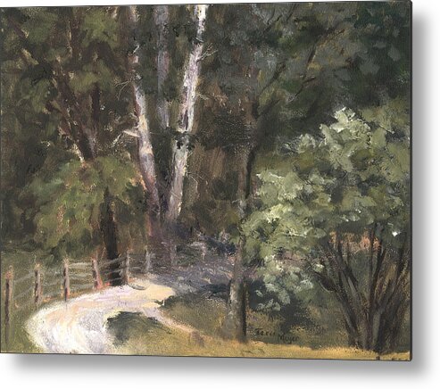 Landscape Painting Of Road With Trees Metal Print featuring the painting The Bend by Terri Meyer