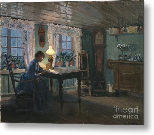 Christian Skredsvig Metal Print featuring the painting The blue living room at Fleskum by Christian Skredsvig