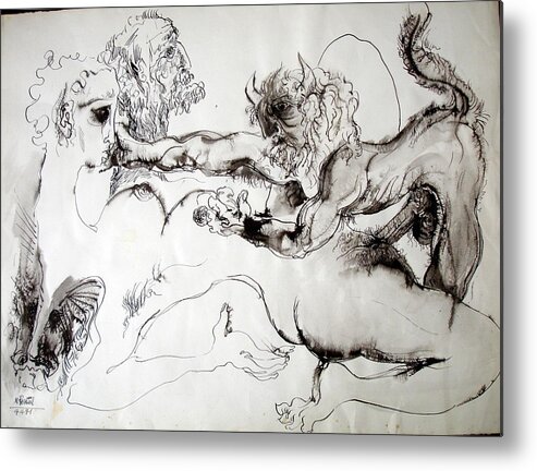 Erotic Metal Print featuring the drawing The Dream by Moshe Rosental