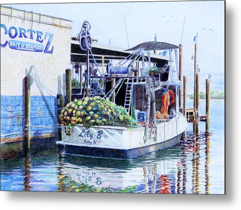 Boats Metal Print featuring the painting The Lily B by Roger Rockefeller