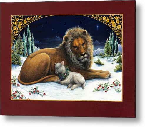 Christmas Metal Print featuring the painting The Lion and the Lamb by Lynn Bywaters