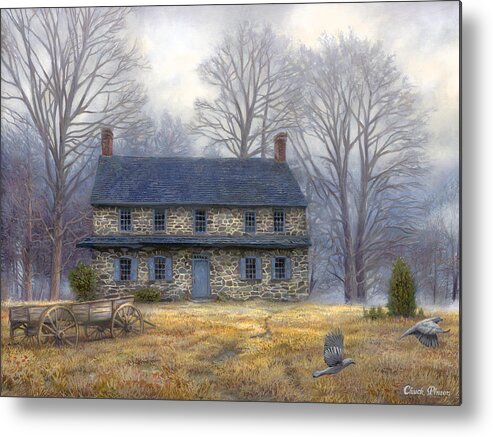 Colonial Turn Of The Century Civil War Amish Quaker Adirondacks Historic Metal Print featuring the painting The Old Farmhouse by Chuck Pinson