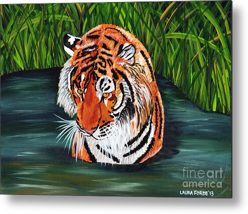 Tiger Metal Print featuring the painting The Stare by Laura Forde