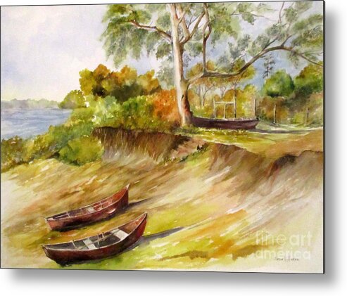 Boats Metal Print featuring the painting Three Boats by Madie Horne