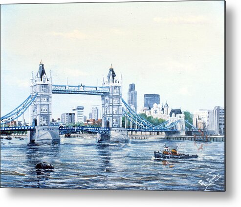 Tower Bridge Metal Print featuring the painting Tower Bridge and The City of London by Mackenzie Moulton