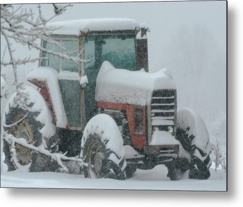 Snow Metal Print featuring the photograph Tractor in the Snow by Holden The Moment
