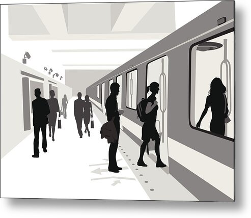 People Metal Print featuring the drawing Train Is Comin' Vector Silhouette by A-Digit