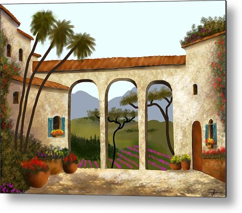 Tuscan Villa Of Beauty Metal Print featuring the painting Tuscan Villa Of Beauty by Larry Cirigliano