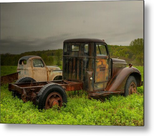 Old Chevrolet Trucks Metal Print featuring the photograph Two Trucks by Thomas Young