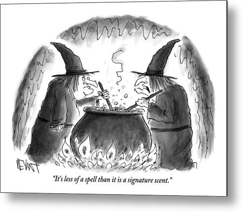 Witches Metal Print featuring the drawing Two Witches Stir The Liquid In Their Cauldron by Christopher Weyant